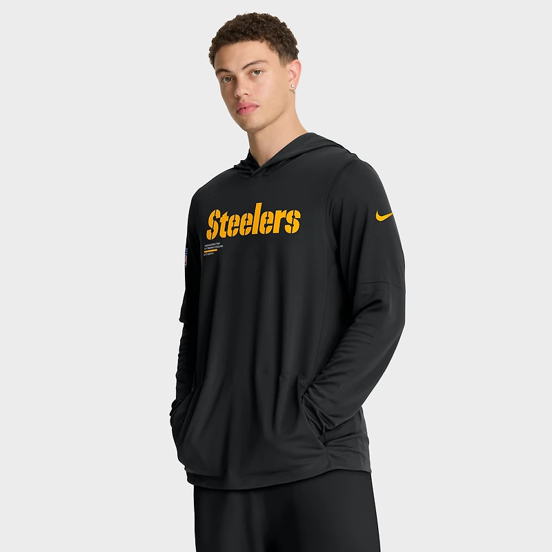 Men's Nike Black Pittsburgh Steelers 2025 Sideline Pure Fury Dri-FIT Long Sleeve Hoodie T-Shirt