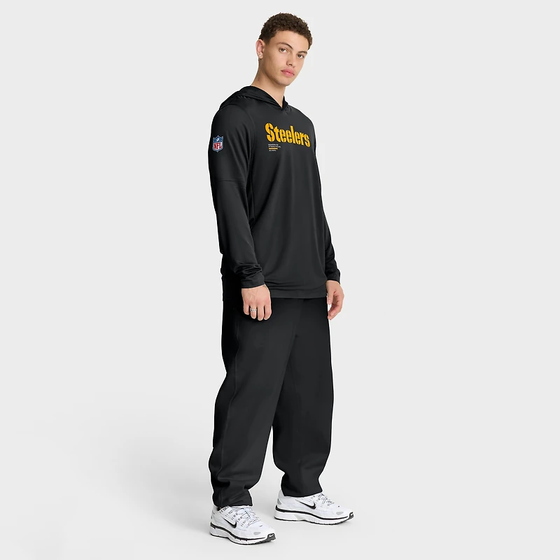 Men's Nike Black Pittsburgh Steelers 2025 Sideline Pure Fury Dri-FIT Long Sleeve Hoodie T-Shirt
