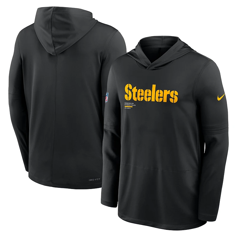 Men's Nike Black Pittsburgh Steelers 2025 Sideline Pure Fury Dri-FIT Long Sleeve Hoodie T-Shirt