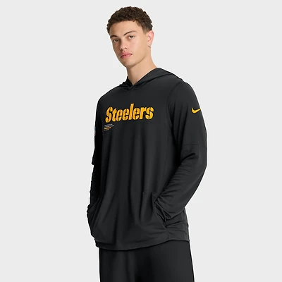 Men's Nike Black Pittsburgh Steelers 2025 Sideline Pure Fury Dri-FIT Long Sleeve Hoodie T-Shirt