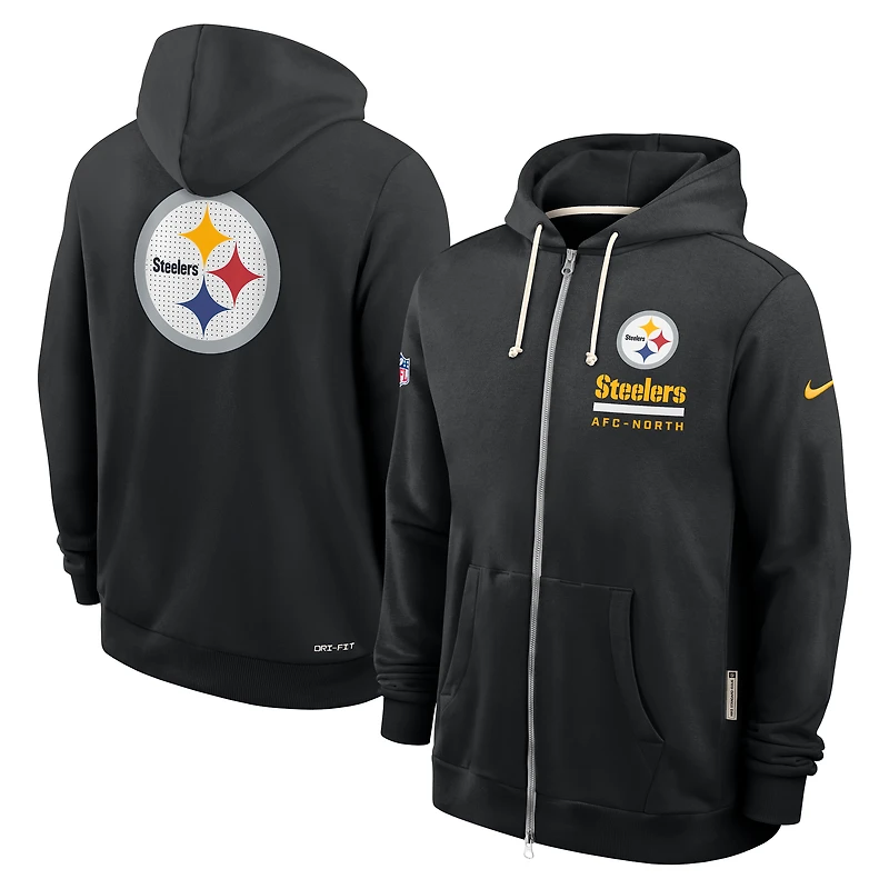 Sweat à capuche Nike noir Pittsburgh Steelers 2025 Sideline Utility Player Dri-FIT entièrement zippé pour homme