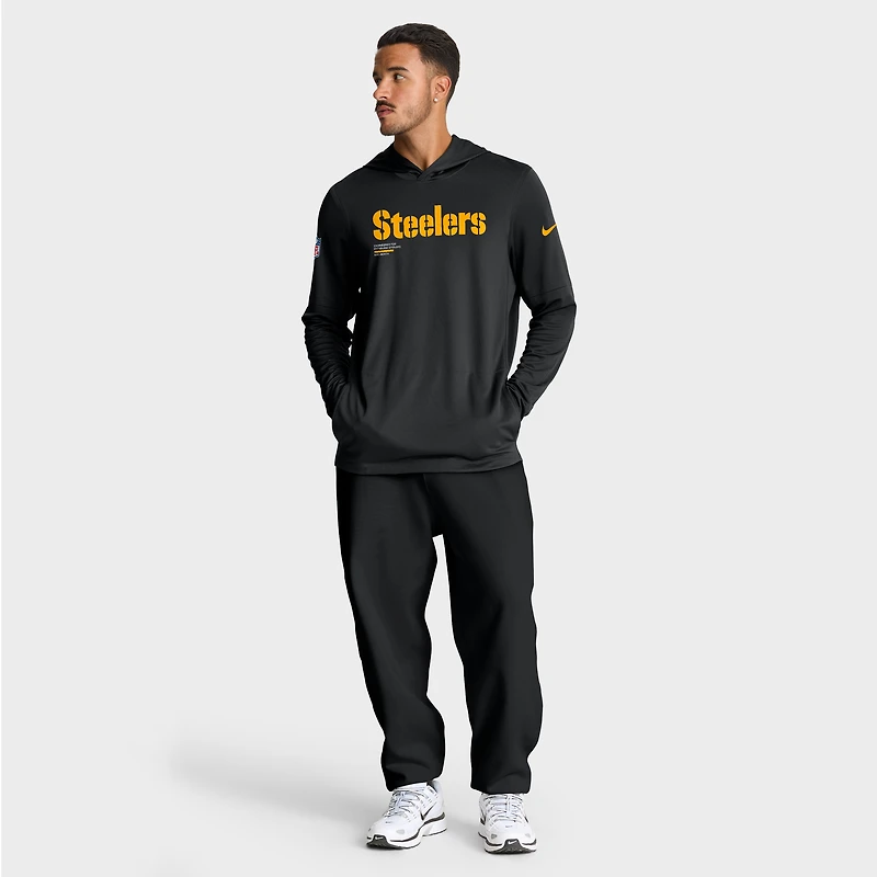 Men's Nike Black Pittsburgh Steelers Big & Tall Sideline Dri-FIT Long Sleeve Hoodie T-Shirt