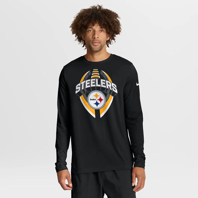 T-shirt Nike noir à manches longues pour homme des Pittsburgh Steelers Primetime Legend Icon Performance