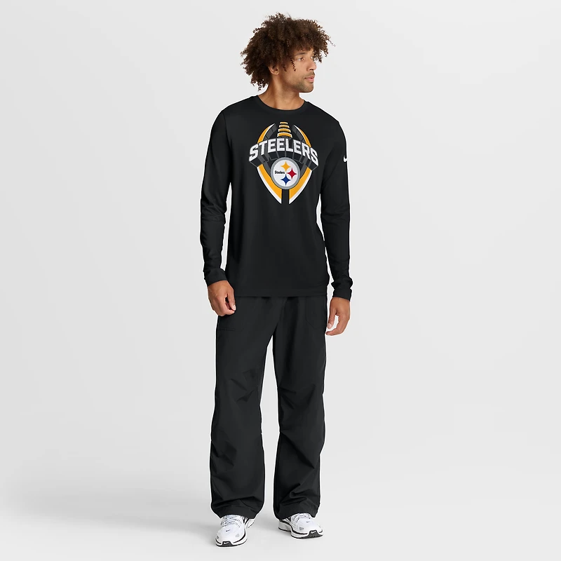 T-shirt Nike noir à manches longues pour homme des Pittsburgh Steelers Primetime Legend Icon Performance