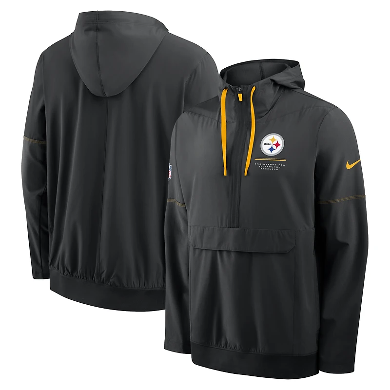 Men's Nike Black Pittsburgh Steelers Sideline Anorak Half-Zip Hooded Jacket
