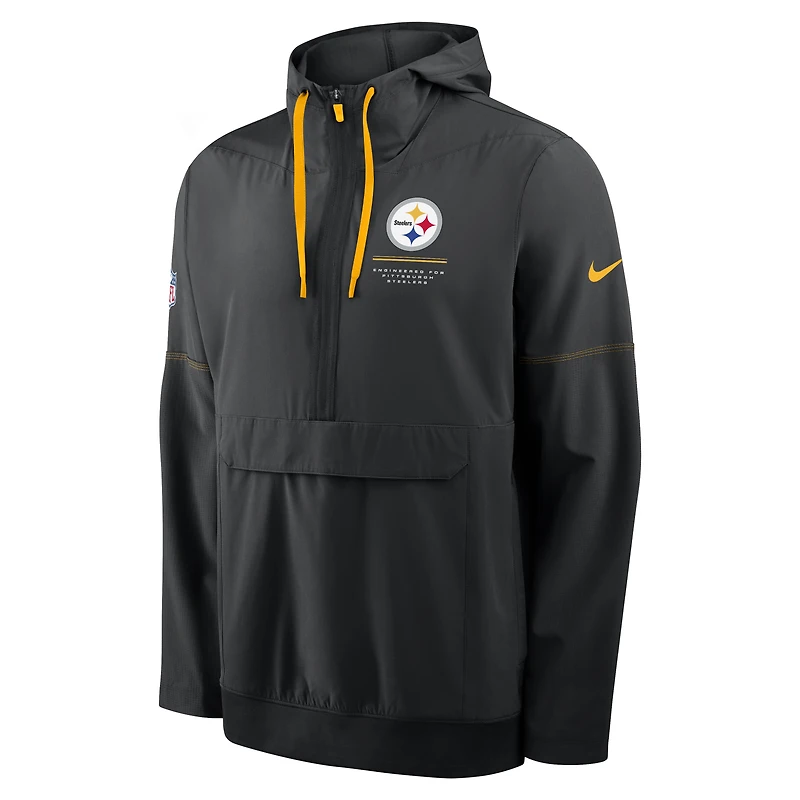 Men's Nike Black Pittsburgh Steelers Sideline Anorak Half-Zip Hooded Jacket