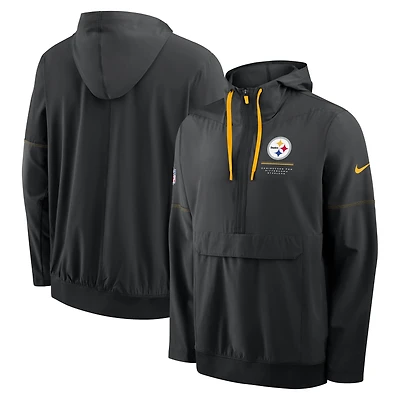 Men's Nike Black Pittsburgh Steelers Sideline Anorak Half-Zip Hooded Jacket