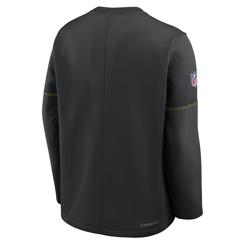 Haut Nike noir Pittsburgh Steelers Sideline Coach mi-lourd à col rond Therma-FIT pour homme