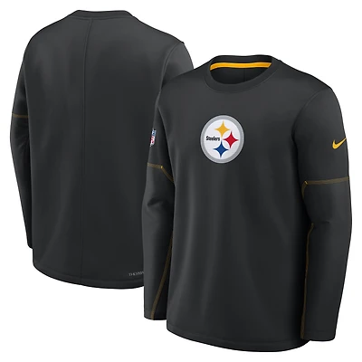 Haut Nike noir Pittsburgh Steelers Sideline Coach mi-lourd à col rond Therma-FIT pour homme