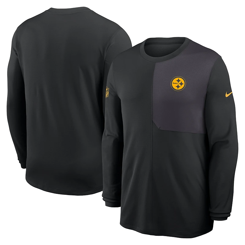 T-shirt Nike noir à manches longues pour homme, coupe coach UV Dri-FIT des Pittsburgh Steelers