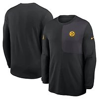 T-shirt Nike noir à manches longues pour homme, coupe coach UV Dri-FIT des Pittsburgh Steelers