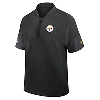 Veste d'entraîneur Nike Steelers Pittsburgh Sideline noire pour homme, manches courtes, fermeture éclair au quart, technologie Dri-FIT