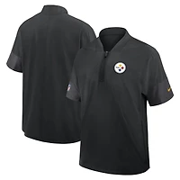 Veste d'entraîneur Nike noire à manches courtes et fermeture éclair quart de tour pour homme des Pittsburgh Steelers