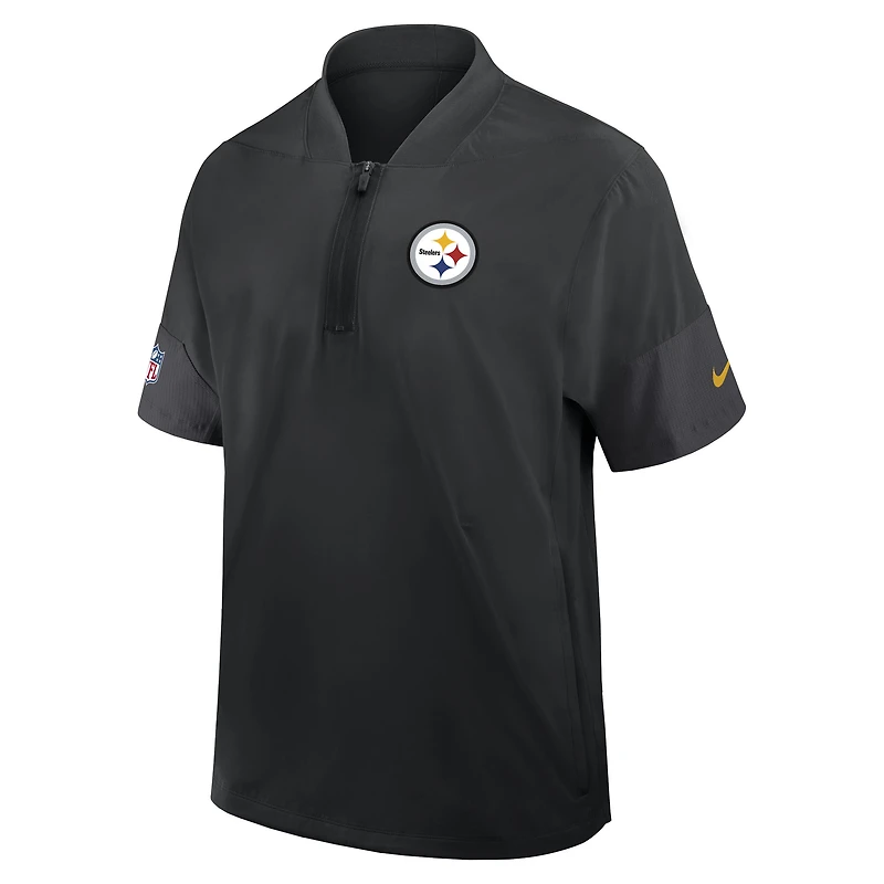 Veste d'entraîneur Nike noire à manches courtes et fermeture éclair quart de tour pour homme des Pittsburgh Steelers