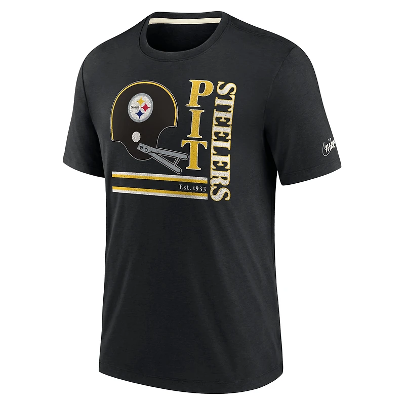 T-shirt à trois mélanges avec logo Wordmark des Pittsburgh Steelers de Nike pour homme, noir