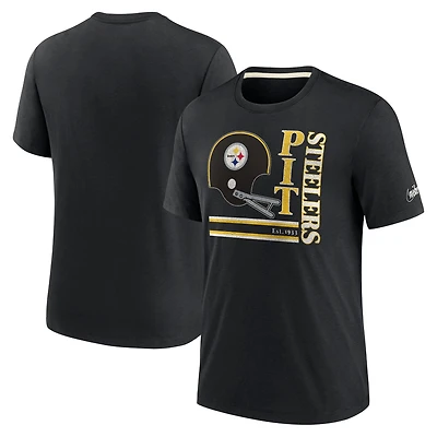 T-shirt à trois mélanges avec logo Wordmark des Pittsburgh Steelers de Nike pour homme, noir