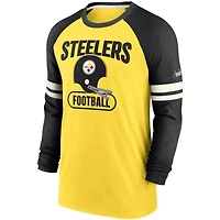 T-shirt à manches longues Nike or/noir Pittsburgh Steelers Throwback Raglan pour hommes