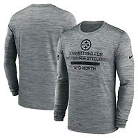 T-shirt Nike gris à manches longues Performance Sideline Velocity des Pittsburgh Steelers pour homme