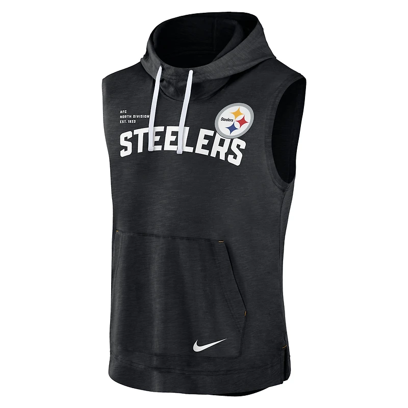 Sweat à capuche sans manches Nike Pittsburgh Steelers pour homme, noir chiné