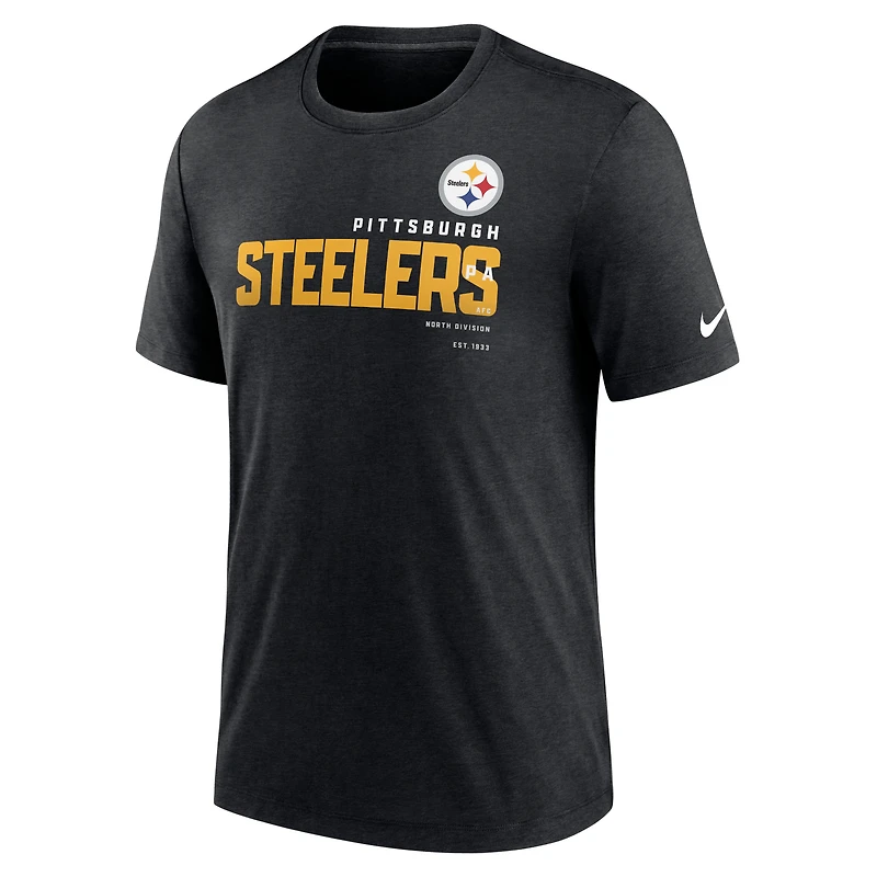 T-shirt Nike Pittsburgh Steelers Wordmark Tri-Blend pour homme - Noir chiné