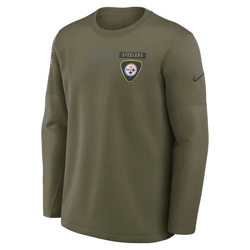 Men's Nike Olive Pittsburgh Steelers 2025 Salute to Service Sideline Coaches Therma-FIT Long Sleeve Shirt