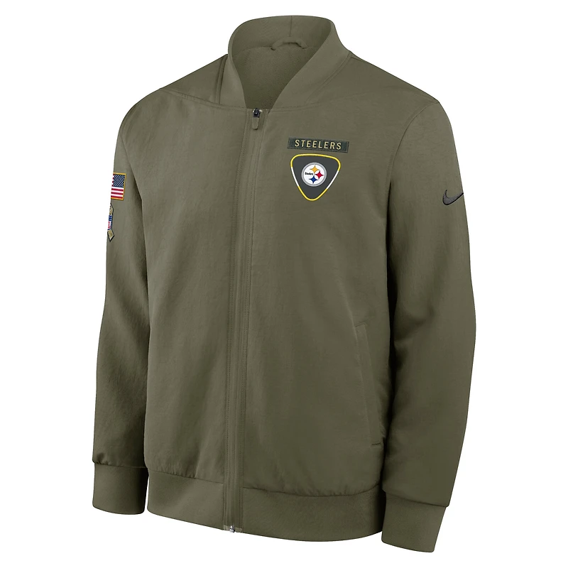 Men's Nike Olive Pittsburgh Steelers 2025 Salute to Service Sideline Full-Zip Bomber Jacket