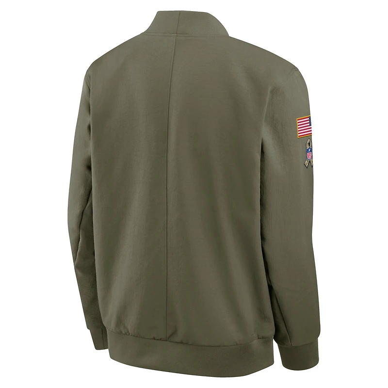 Veste aviateur Nike Olive Pittsburgh Steelers 2025 Salute to Service Sideline entièrement zippée pour homme