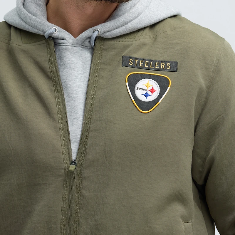 Men's Nike Olive Pittsburgh Steelers 2025 Salute to Service Sideline Full-Zip Bomber Jacket
