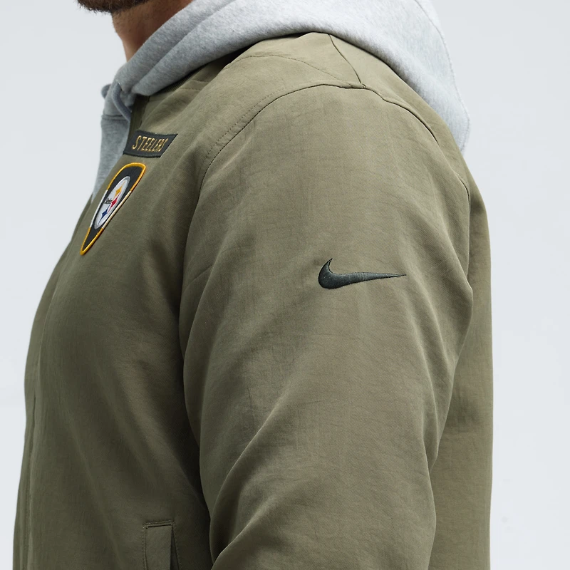 Men's Nike Olive Pittsburgh Steelers 2025 Salute to Service Sideline Full-Zip Bomber Jacket
