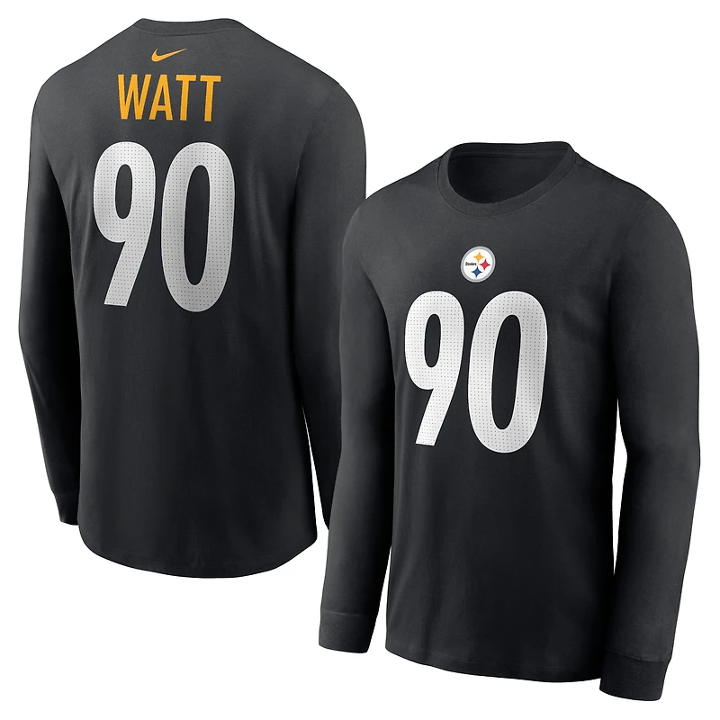 Men's Nike T.J. Watt Black Pittsburgh Steelers Name & Number Long Sleeve T-Shirt