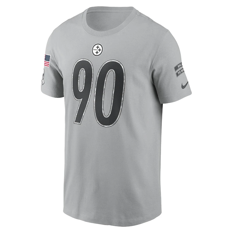 Men's Nike T.J. Watt Gray Pittsburgh Steelers 2024 Salute To Service Name & Number T-Shirt
