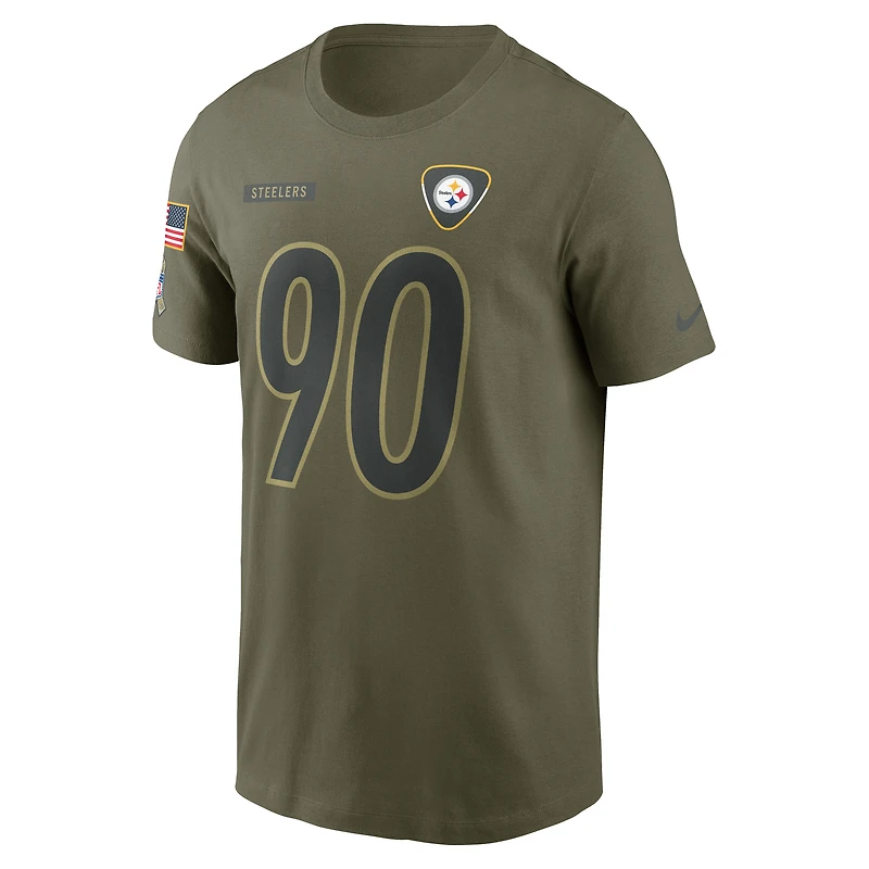 Men's Nike T.J. Watt Olive Pittsburgh Steelers 2025 Salute to Service Name & Number T-Shirt