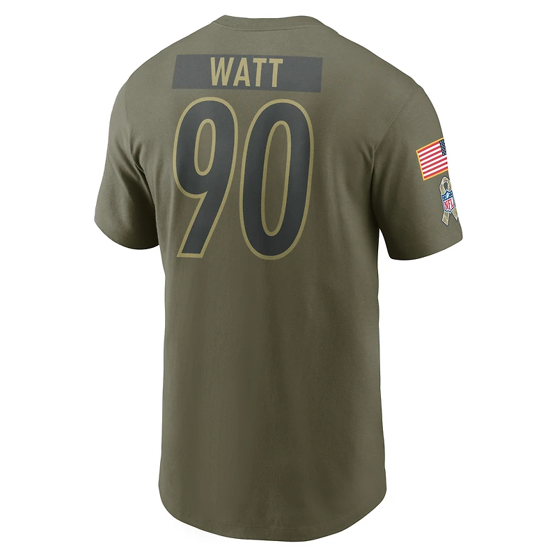 T-shirt Nike T.J. Watt olive Pittsburgh Steelers 2025 Salute to Service pour homme avec nom et numéro