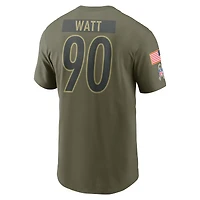 T-shirt Nike T.J. Watt olive Pittsburgh Steelers 2025 Salute to Service pour homme avec nom et numéro
