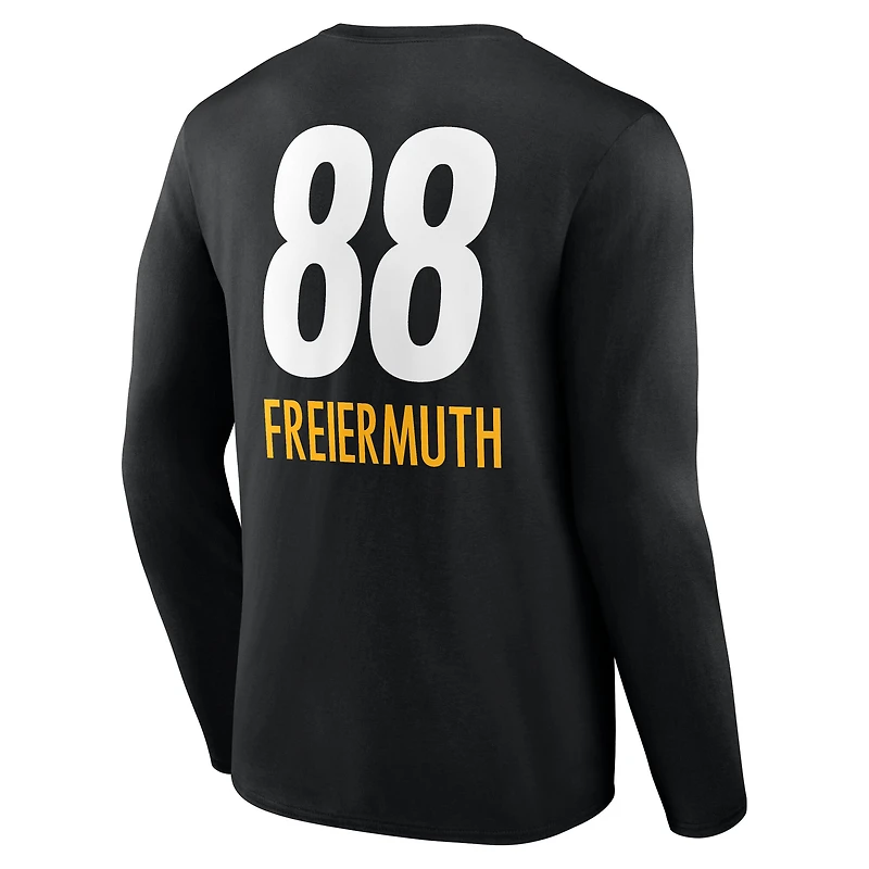 T-shirt à manches longues noir Pat Freiermuth pour homme, avec nom et numéro de l'équipe des Pittsburgh Steelers