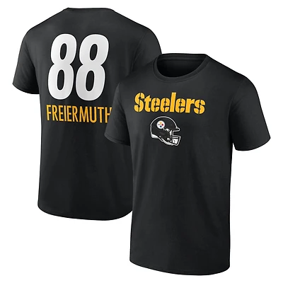 T-shirt noir Pat Freiermuth pour homme avec nom et numéro de l'équipe des Pittsburgh Steelers