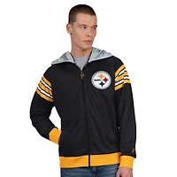 Veste de survêtement à capuche entièrement zippée Pro Player noire/dorée pour homme, motif casque des Pittsburgh Steelers
