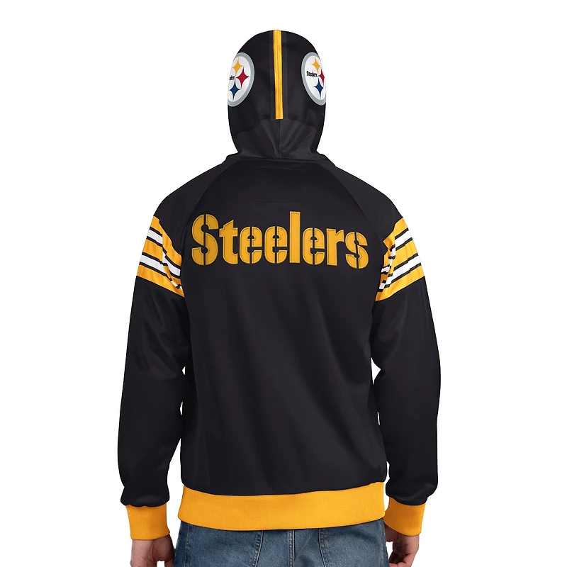 Veste de survêtement à capuche entièrement zippée Pro Player noire/dorée pour homme, motif casque des Pittsburgh Steelers