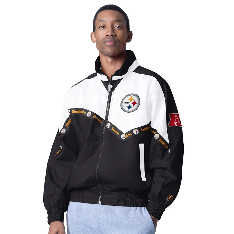 Veste légère entièrement zippée Pro Player blanche/noire Pittsburgh Steelers Tape II pour homme