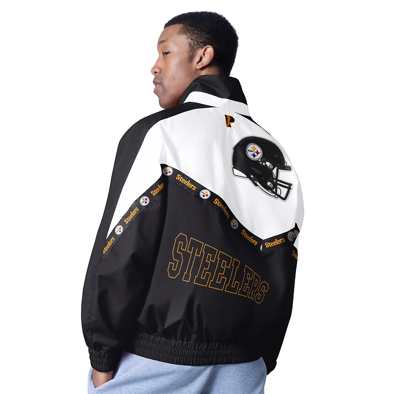 Veste légère entièrement zippée Pro Player blanche/noire Pittsburgh Steelers Tape II pour homme