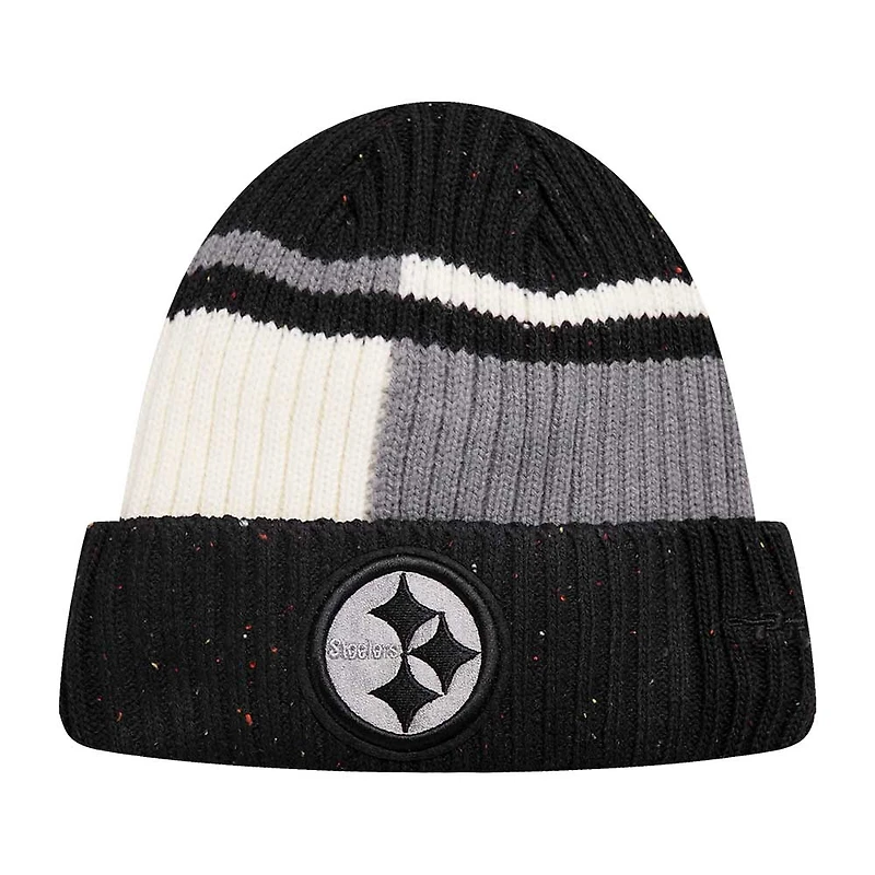 Bonnet en tricot à revers moucheté Pro Standard pour hommes, noir/blanc, Pittsburgh Steelers