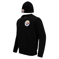 Men's Pro Standard Black Pittsburgh Steelers Crewneck Pullover Sweater & Cuffed Knit Hat Box Gift Set