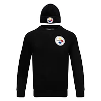 Men's Pro Standard Black Pittsburgh Steelers Crewneck Pullover Sweater & Cuffed Knit Hat Box Gift Set