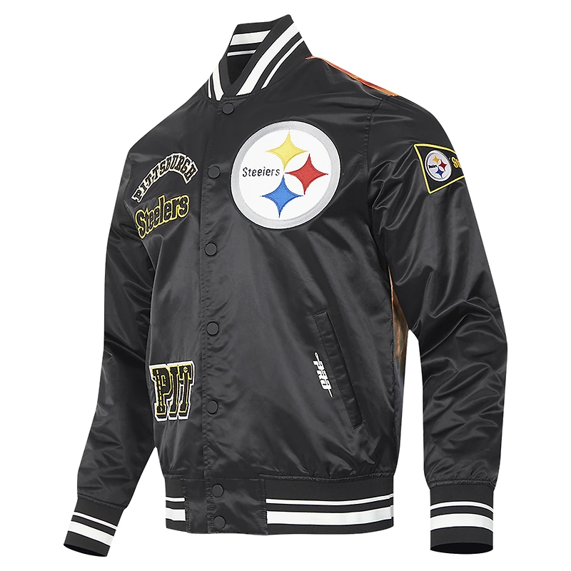 Veste à boutons-pression complète en satin sublimé Pro Standard noire des Pittsburgh Steelers pour homme