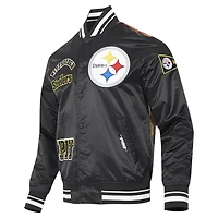 Veste à boutons-pression complète en satin sublimé Pro Standard noire des Pittsburgh Steelers pour homme