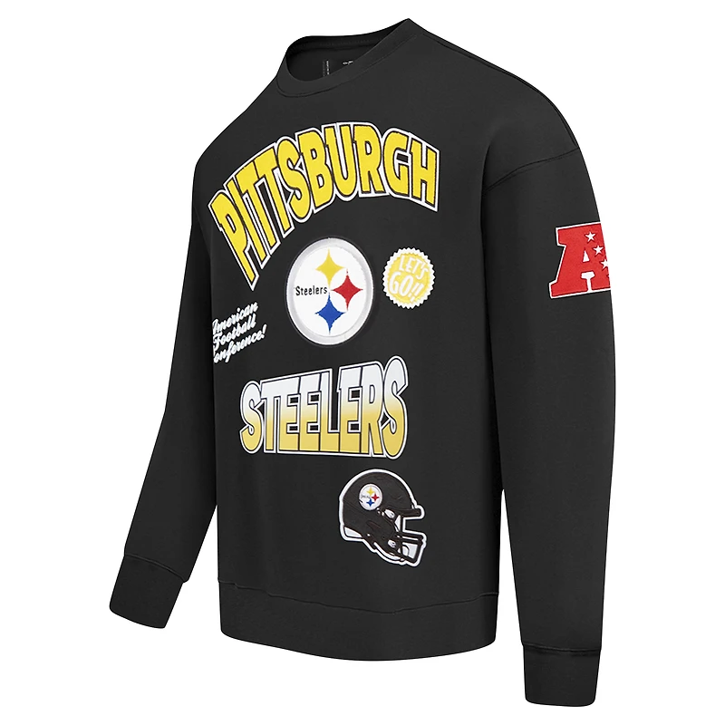 Men's Pro Standard Black Pittsburgh Steelers Turn It Up Drop Shoulder Pullover Sweatshirt