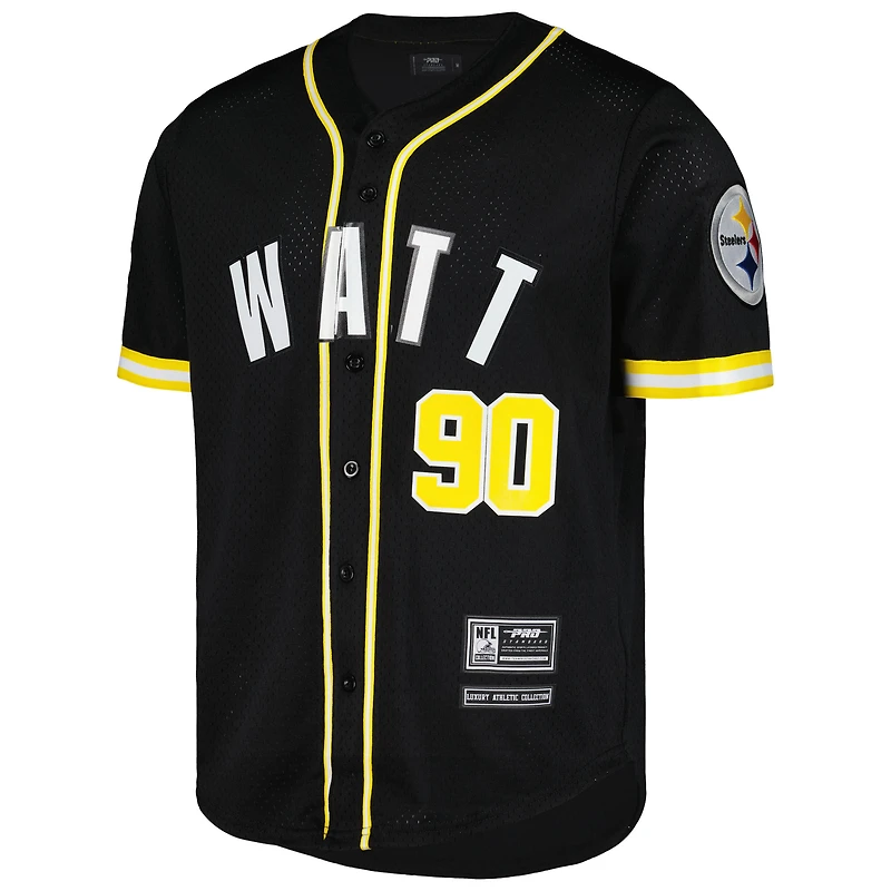 T.J. Pro Standard pour hommes Maillot de baseball boutonné en maille Watt Black Pittsburgh Steelers