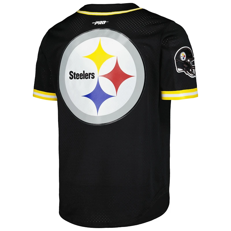 Men's Pro Standard T.J. Watt Black Pittsburgh Steelers Mesh Button-Up Baseball Jersey