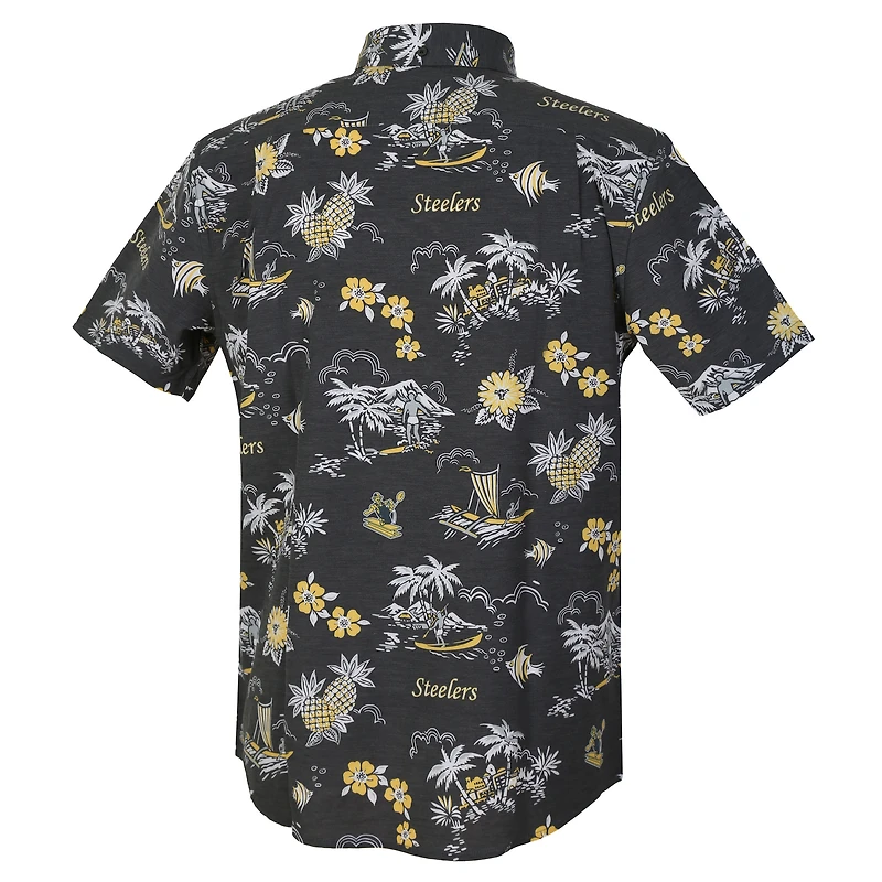 Chemise boutonnée rétro Kekai Performance noire Reyn Spooner pour homme des Pittsburgh Steelers