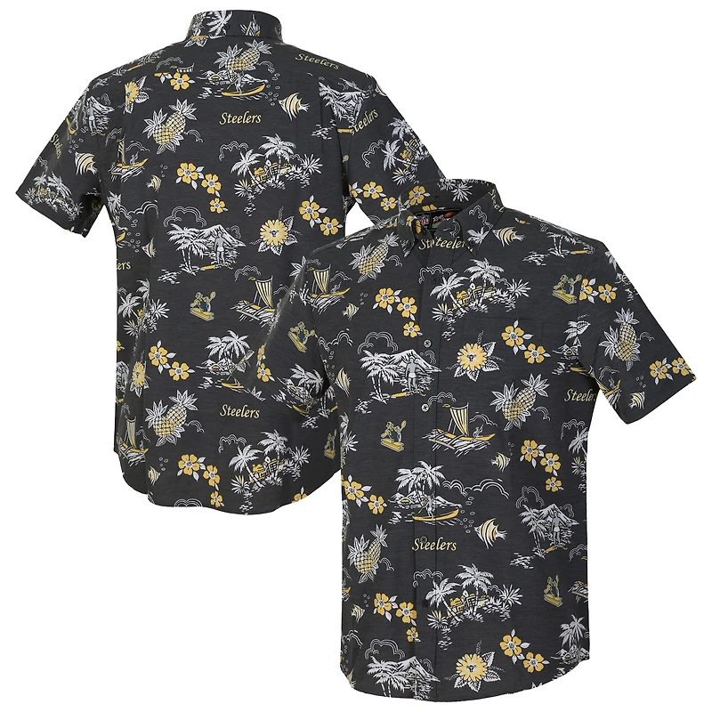 Chemise boutonnée rétro Kekai Performance noire Reyn Spooner pour homme des Pittsburgh Steelers